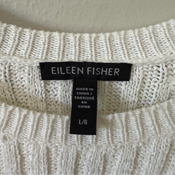 Eileen Fisher Linen and Cotton Ribbed Sweater Ivory L - Picture 2 of 7